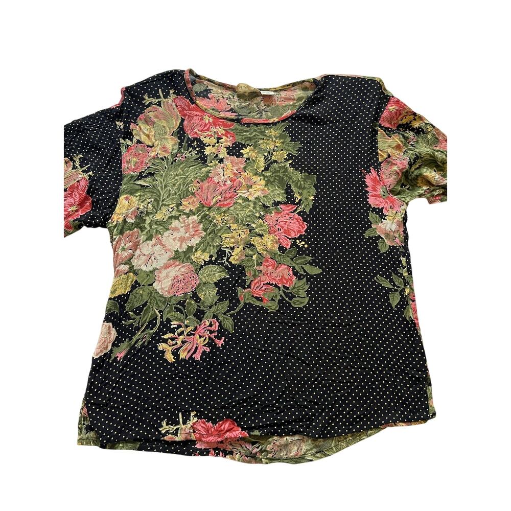 Vtg Casual Studio Floral Polka Dot Rayon Shirt Blouse M 80s 90s Boho
